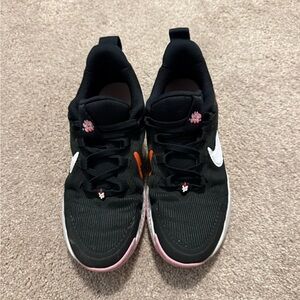 Nike Girls Black Sneakers with Pink and White Accents